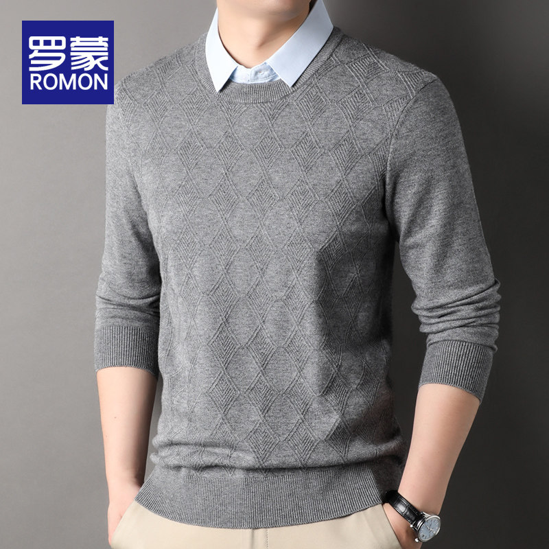 罗蒙假两件毛衣男士2026秋冬新款潮牌打底毛线衣休闲带领针织衫男
