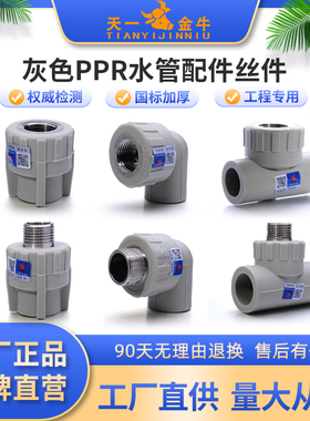 天一 金牛灰色ppr水管配件丝件 内丝 外丝 直接弯头三通 截止阀