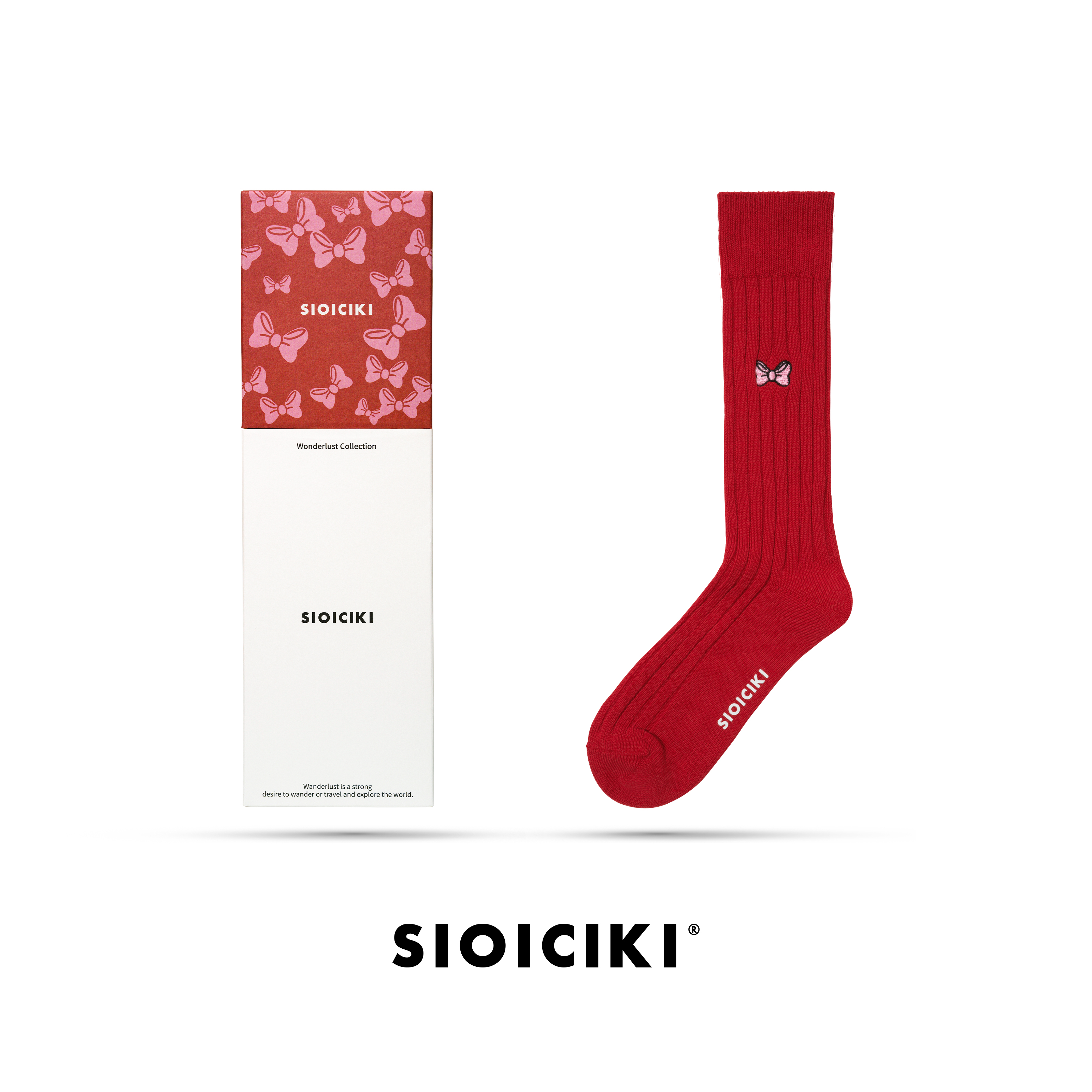 SIOICIKI红色蝴蝶结刺绣男女高筒