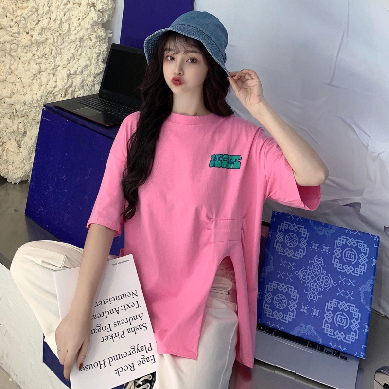 實拍實價不規則短袖t恤女中長款