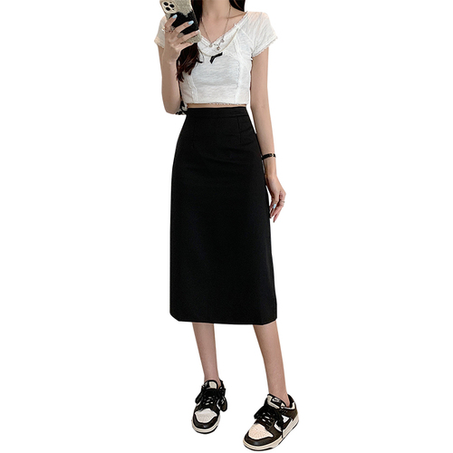 The real price includes inner lining + zipper skirt, women's high waist and thin suit skirt, split a-word bag hip skirt