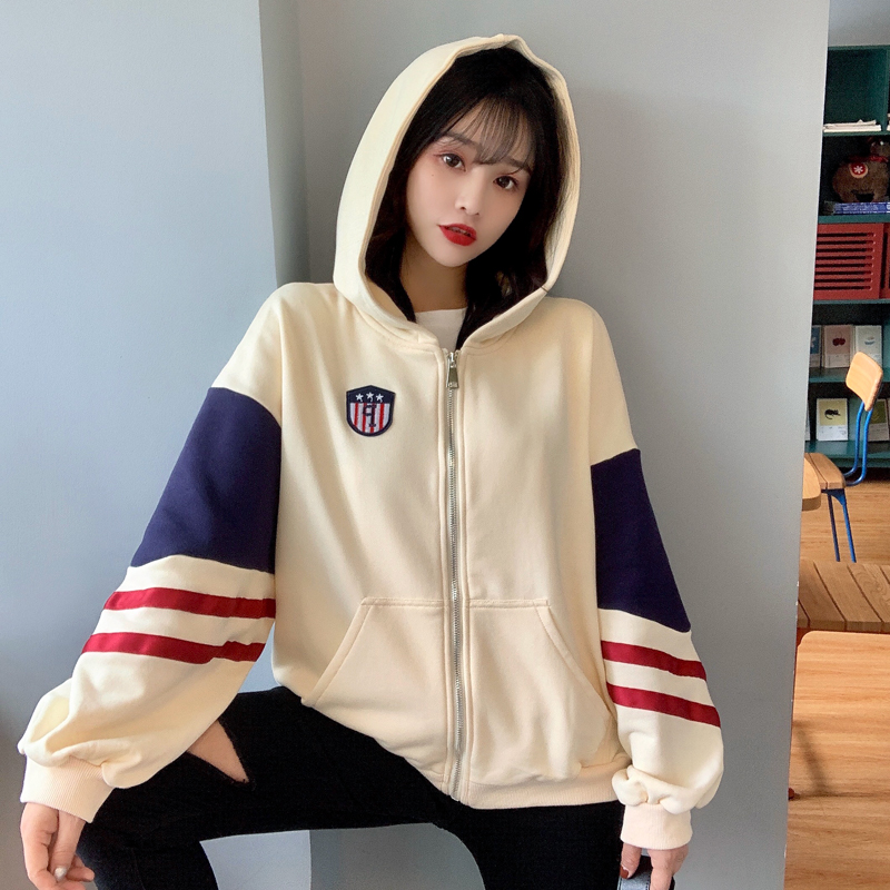 2021 real shot spring Fishscale 7525 cotton thin hooded sweater women's loose Korean Baseball Jacket fashion