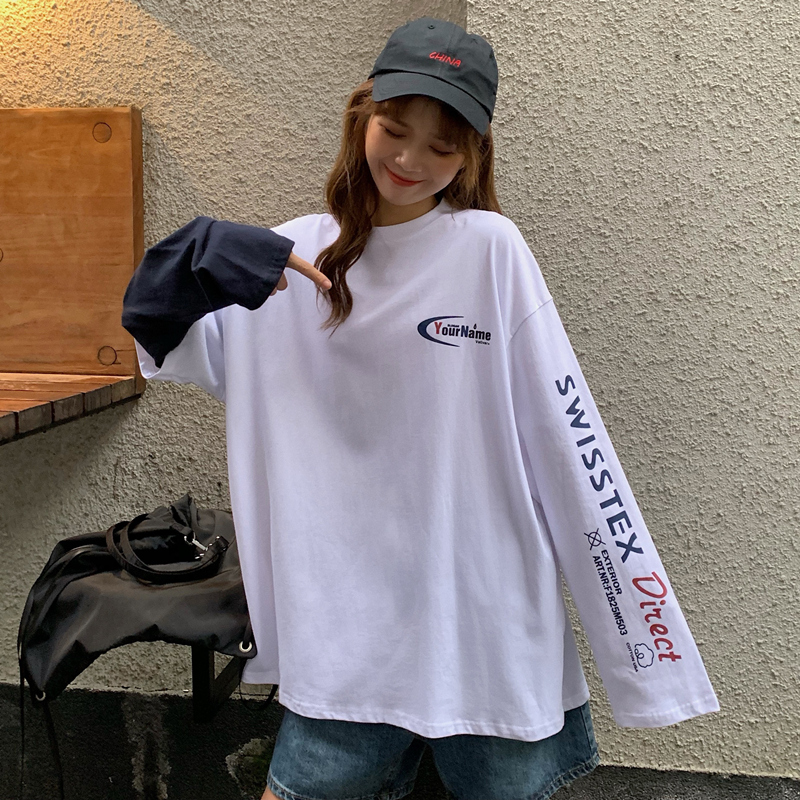 2021 spring dress fish scale irregular sleeve long sleeve T-shirt women's College style