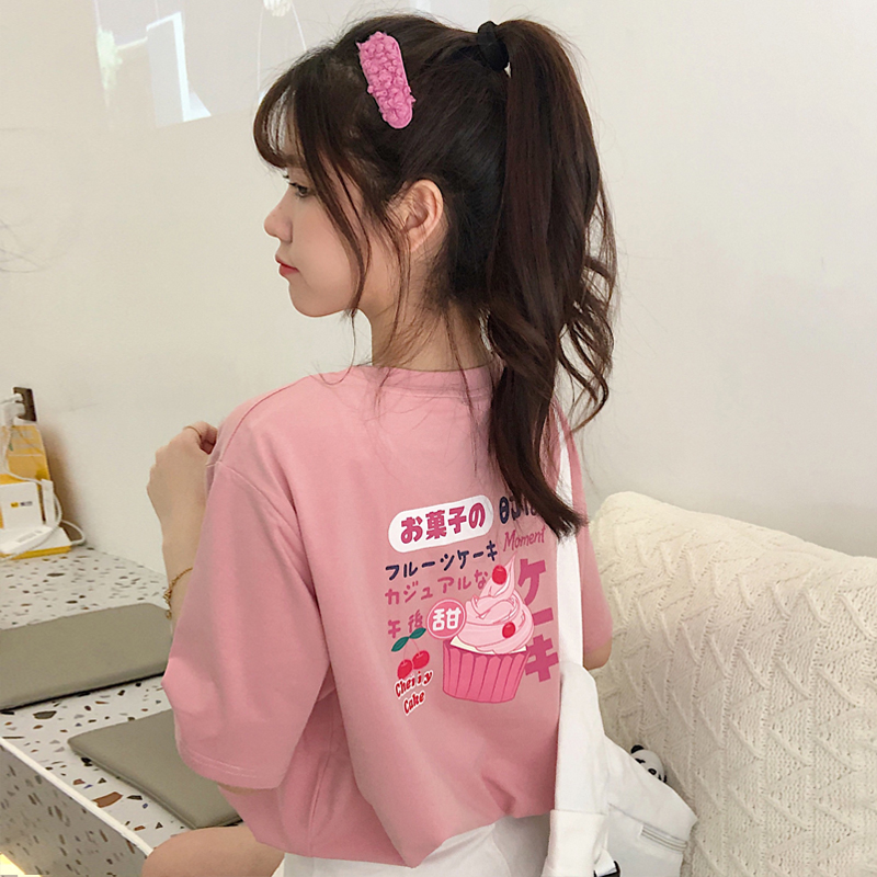 Real shot short sleeve T-shirt women's loose Korean version Harajuku Style Hong Kong style top