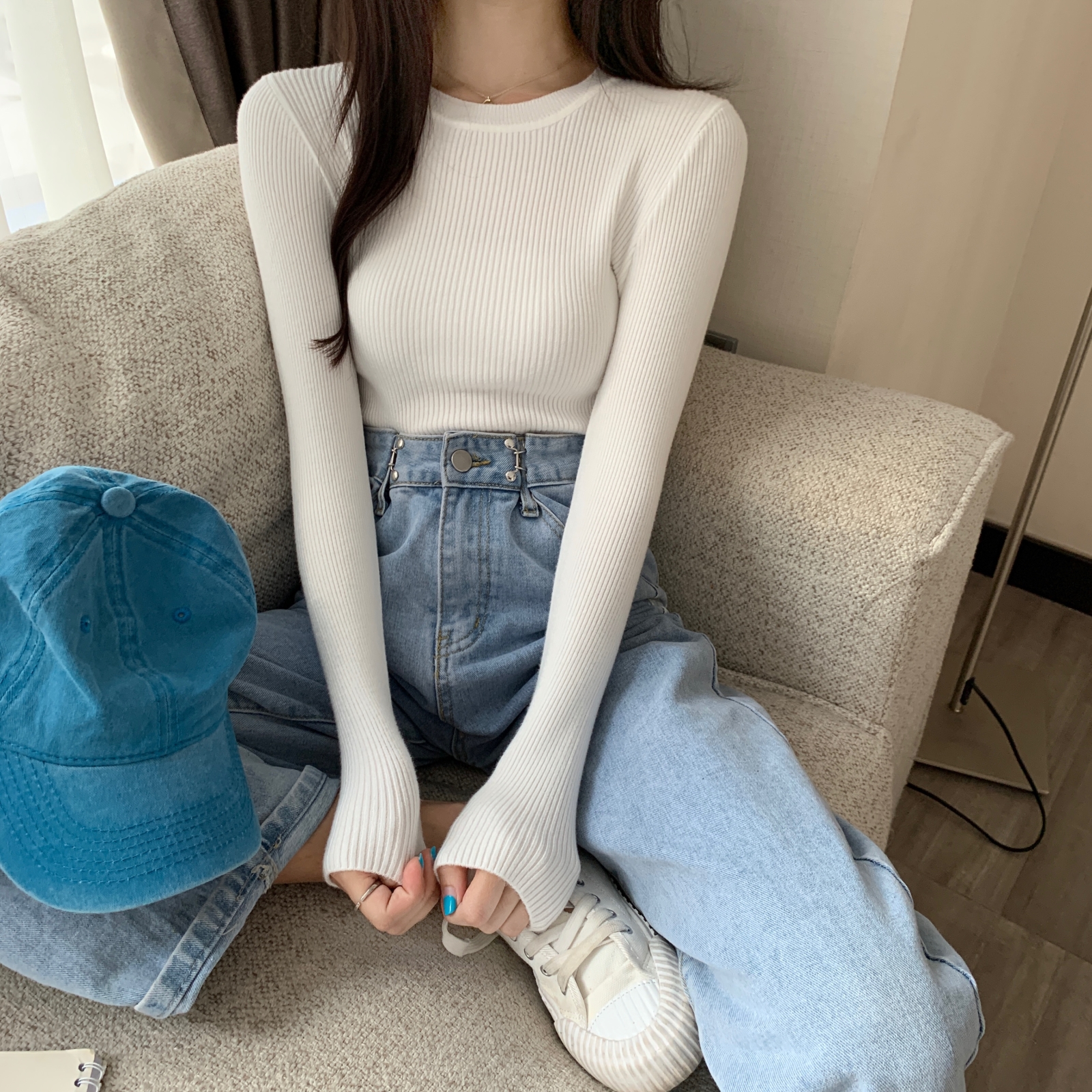 Real shot core spun yarn 65% viscose 35% poly fiber autumn and winter solid color T-shirt