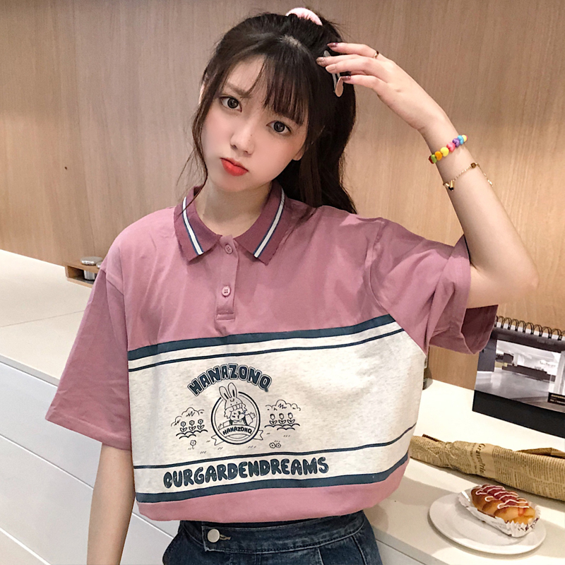 實拍6535棉拉架polo衫短袖t恤女寬鬆韓版ins原宿風上衣
