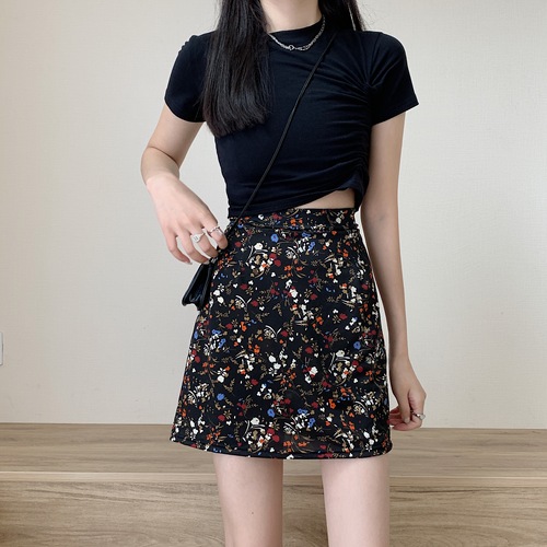 Real shooting real price 2022 summer Korean version new fashion versatile floral skirt chic high waist A-shaped skirt for women