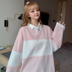 Real shot fish scale 7525 cotton sweater women's thin college Polo neck loose top fashion