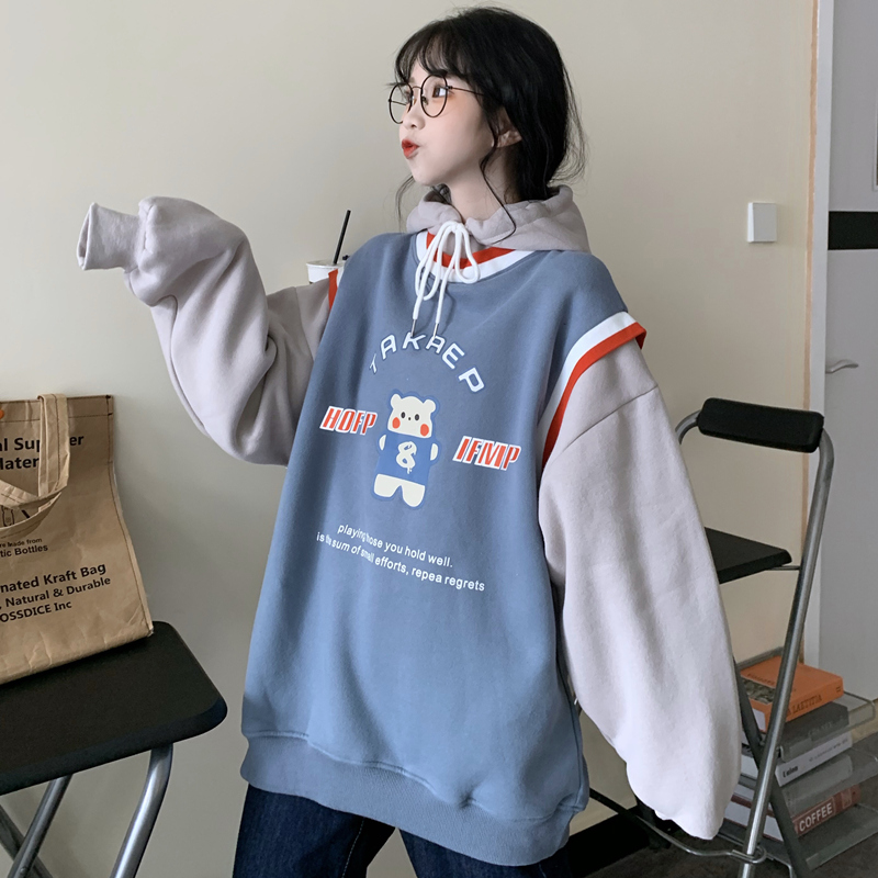 Real shot polyester Plush 250g cartoon Plush thickened fake two piece Hoodie