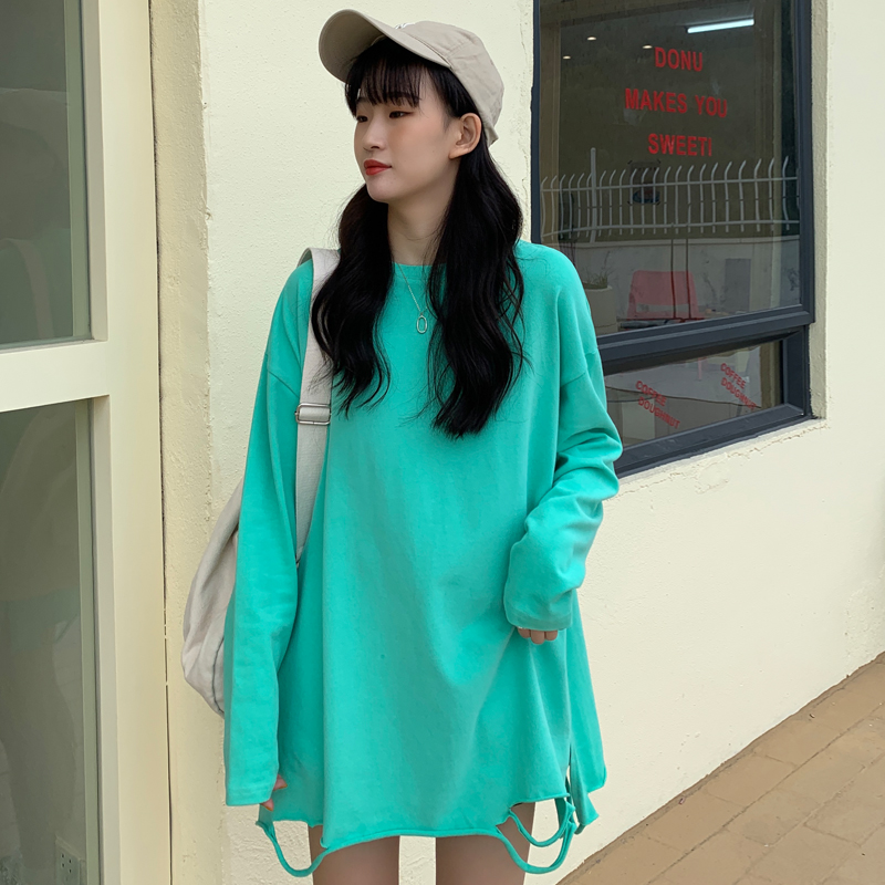 2021 real shot ~ spring 6535 fish scale hole long sleeve T-shirt women's loose Korean yuansufeng thin early autumn top