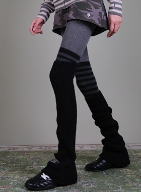 西岭【冬季羊毛连裤袜叠穿过膝条纹袜 木质调 搭黑色羊毛针织袜套