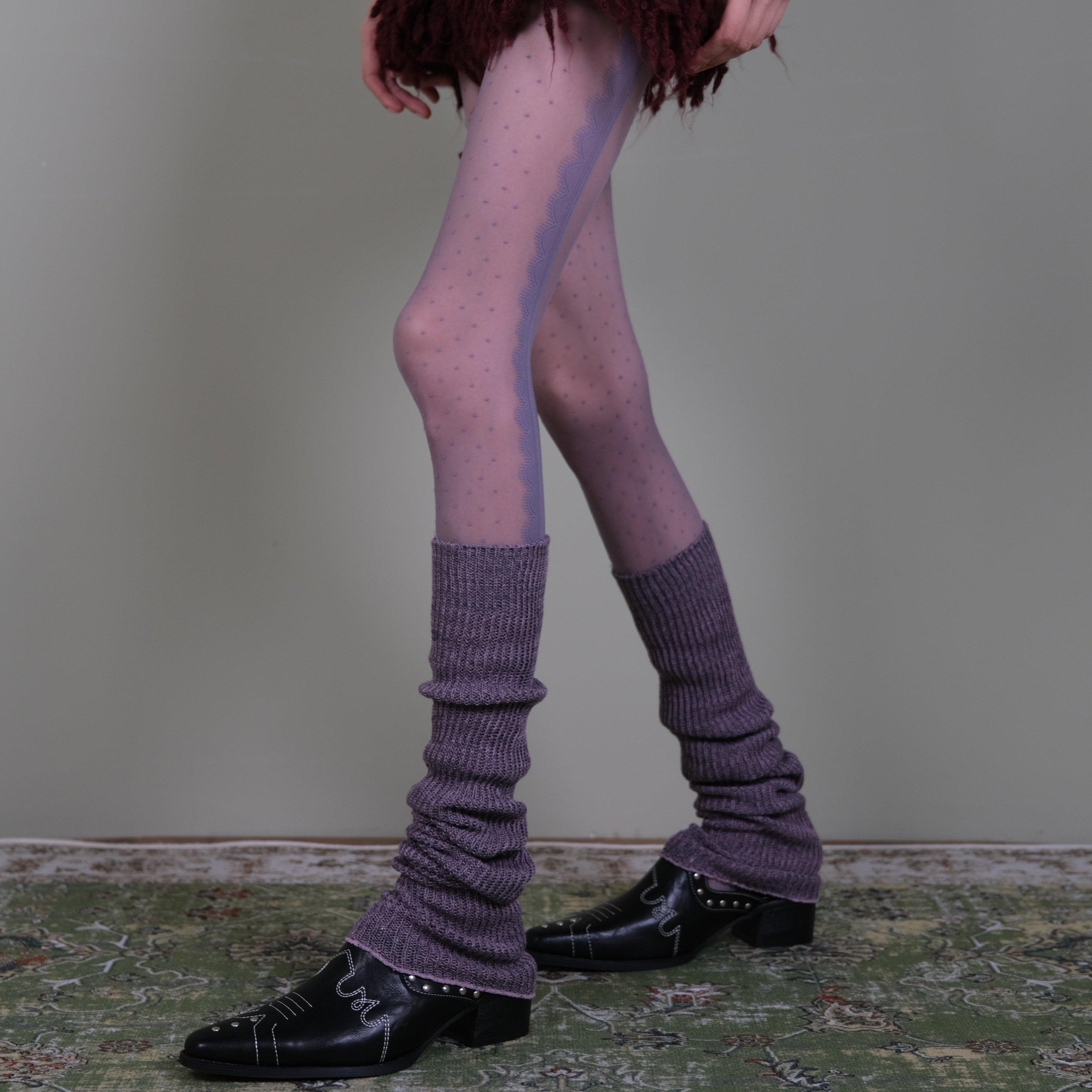 西岭【浅紫波点网纱连裤袜女 暗黑混搭风 搭灰紫针织堆堆袜套,女士内衣/男士内衣/家居服,长筒袜,淘宝优惠券,粉丝福利购,淘宝优惠卷