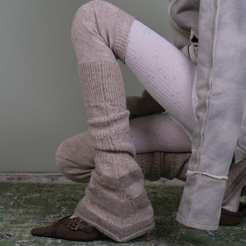 搭羊毛浅棕毛绒针织堆堆袜套