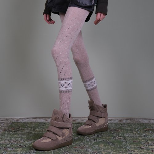 浅咖波点民族风连裤袜女