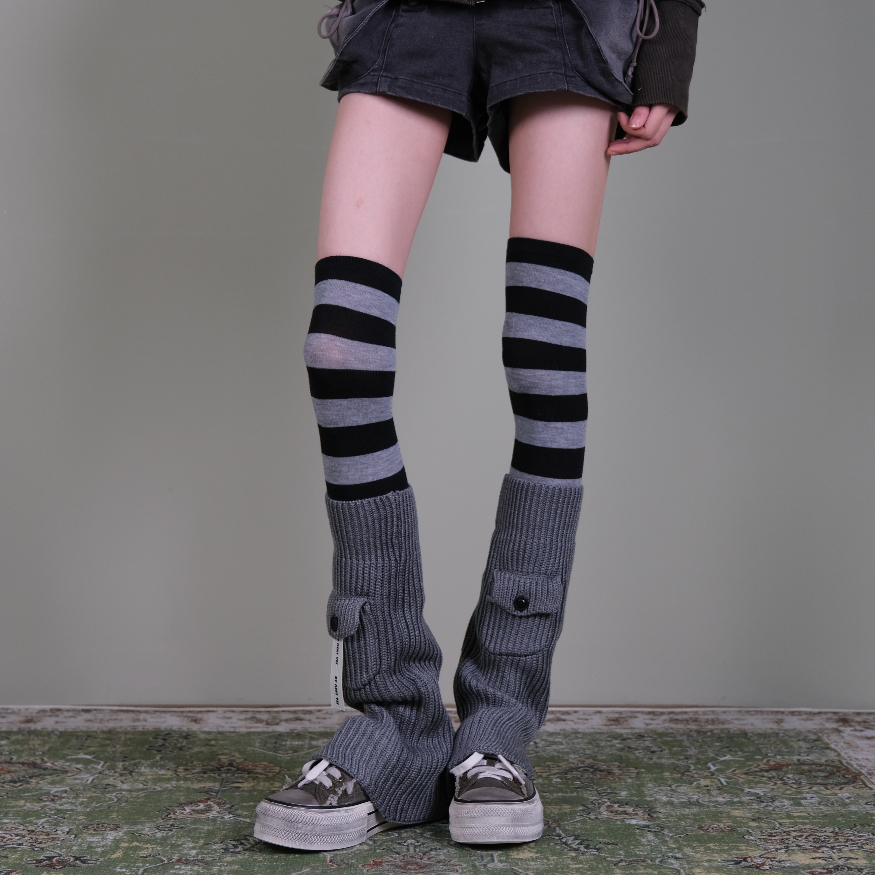潮酷风搭灰工装堆堆袜套