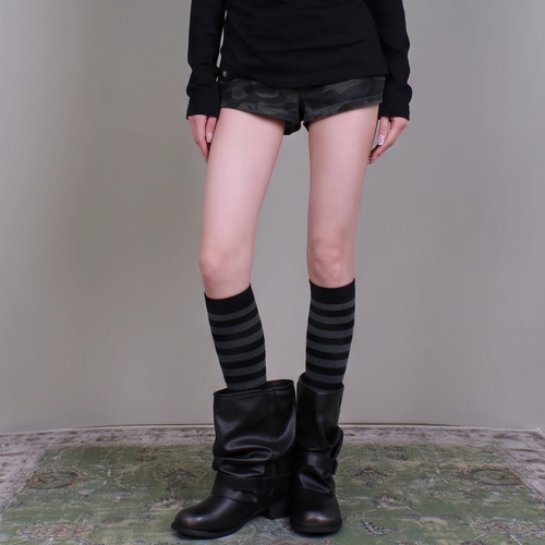 黑灰条纹小腿袜子女长筒袜