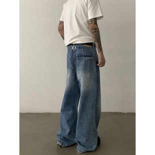 男女cleanfit阔腿长裤 INKNOTS美式 复古水洗巴黎扣baggy宽松牛仔裤