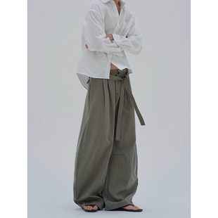 INKNOTS复古设计感腰带弯刀剑道西裤 男女廓形宽松阔腿垂感休闲裤