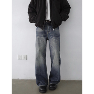 男女做旧复古cleanfit百搭直筒裤 INKNOTS美式 高街水洗猫须牛仔裤