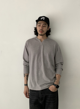 INKNOTS美式复古315G宽松v领针织衫毛衣男女秋冬内搭打底长袖T恤
