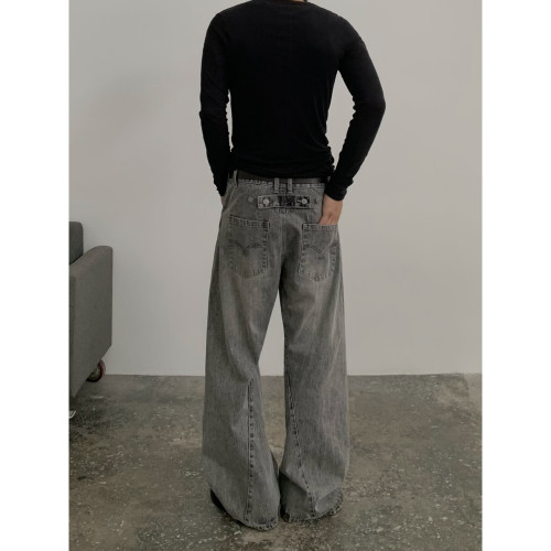 INKNOTS复古巴黎扣水洗做旧竹节棉弯刀牛仔裤男女cleanfit休闲裤