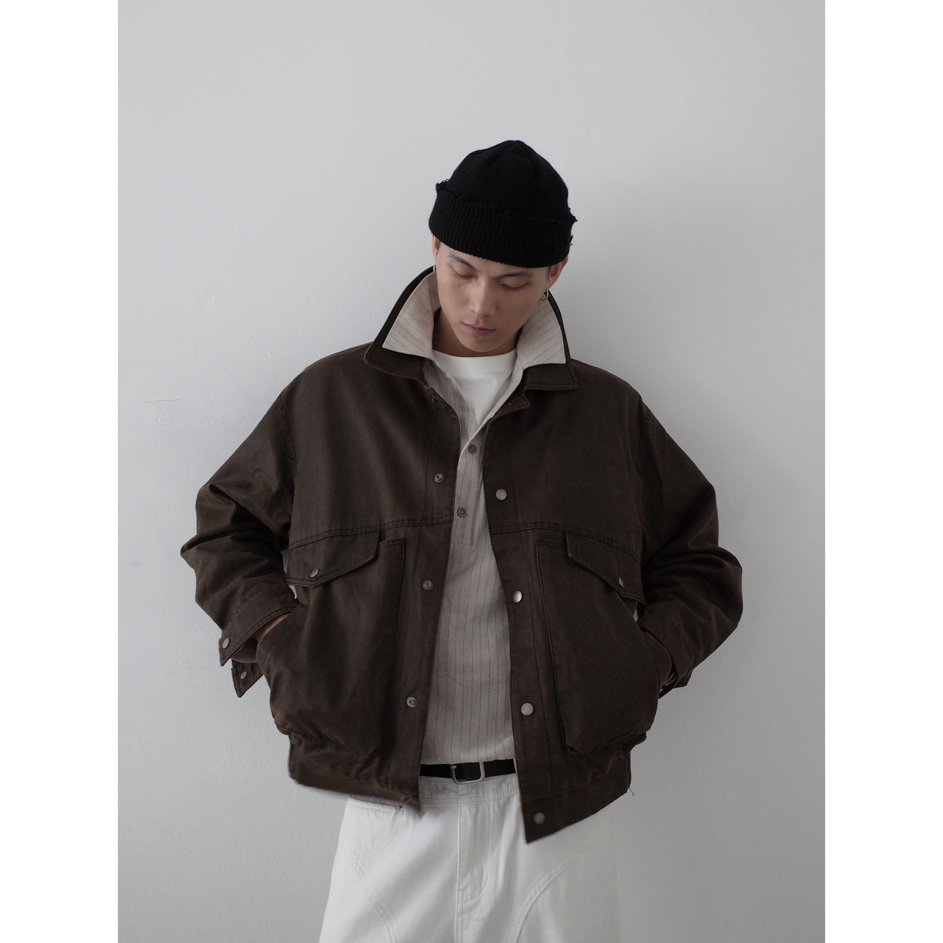 INKNOTS美式复古vintage重水洗做旧蜡染工装外套男女翻领短款夹克,男装,夹克,淘宝优惠券,粉丝福利购,淘宝优惠卷