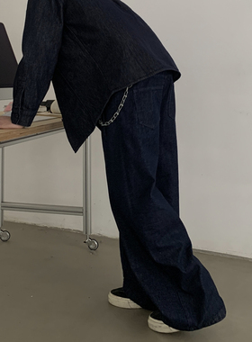 INKNOTS美式复古原色单宁宽松直筒牛仔裤男女双褶廓形休闲拖地裤