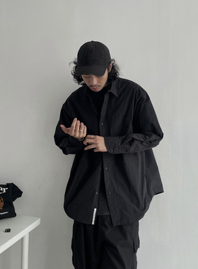 XXSTORE日系复古宽松剪裁基础黑色长袖衬衫简约日系廓型口袋衬衣