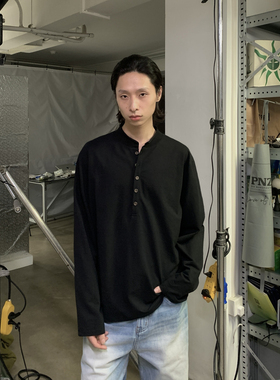 INKNOTS美式极简240G亨利领长袖T恤男女宽松慵懒休闲vibe打底上衣