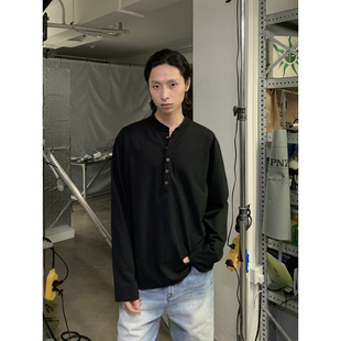 INKNOTS美式 T恤男女宽松慵懒休闲vibe打底上衣 极简240G亨利领长袖