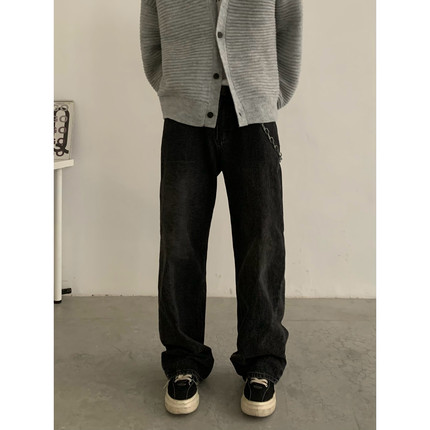 INKNOTS美式复古水洗黑色clean fit牛仔裤男直筒501宽松休闲长裤