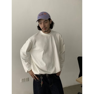 T恤男女潮牌休闲打底衫 INKNOTS美式 复古340G重磅纯棉纯色圆领长袖