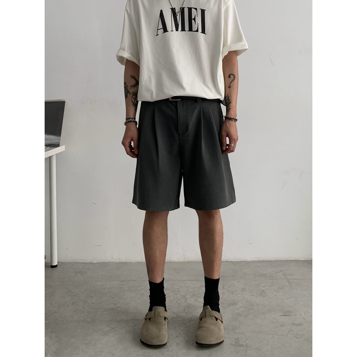 INKNOTS廓形双褶西装短裤