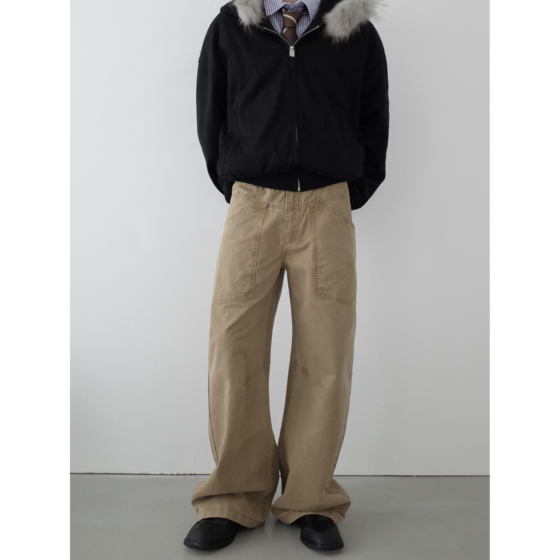 INKNOTS水洗廓形休闲弯刀工装裤