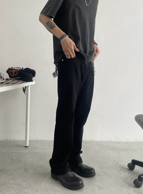 XXSTORE日系复古水洗黑色clean fit直筒微喇叭牛仔裤男日系长裤潮