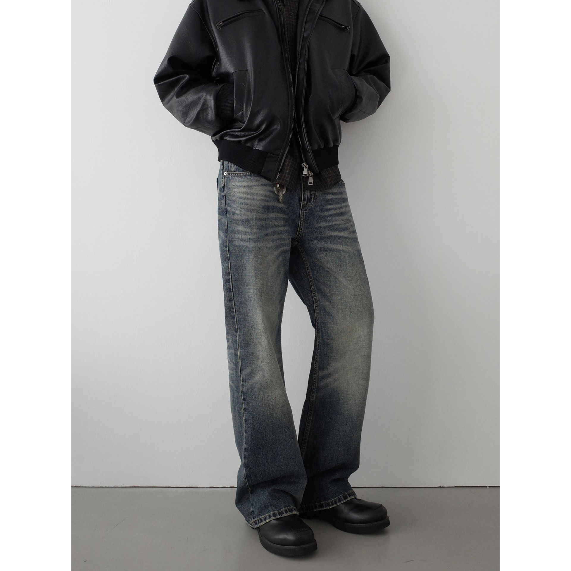 INKNOTS重磅水洗猫须宽松牛仔裤