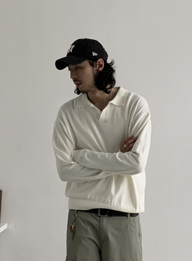 INKNOTS美式复古boxy针织短款长袖polo衫男女clean fit翻领T恤潮