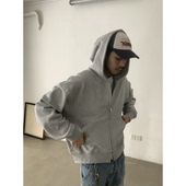 INKNOTS美式 复古宽松clean fit重磅短宽拉链连帽卫衣男女潮牌外套