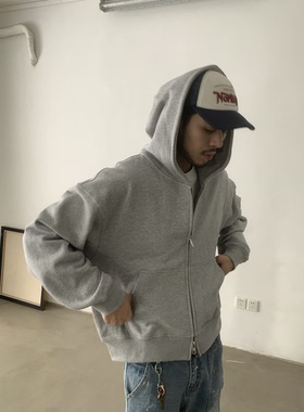INKNOTS美式复古宽松clean fit重磅短宽拉链连帽卫衣男女潮牌外套