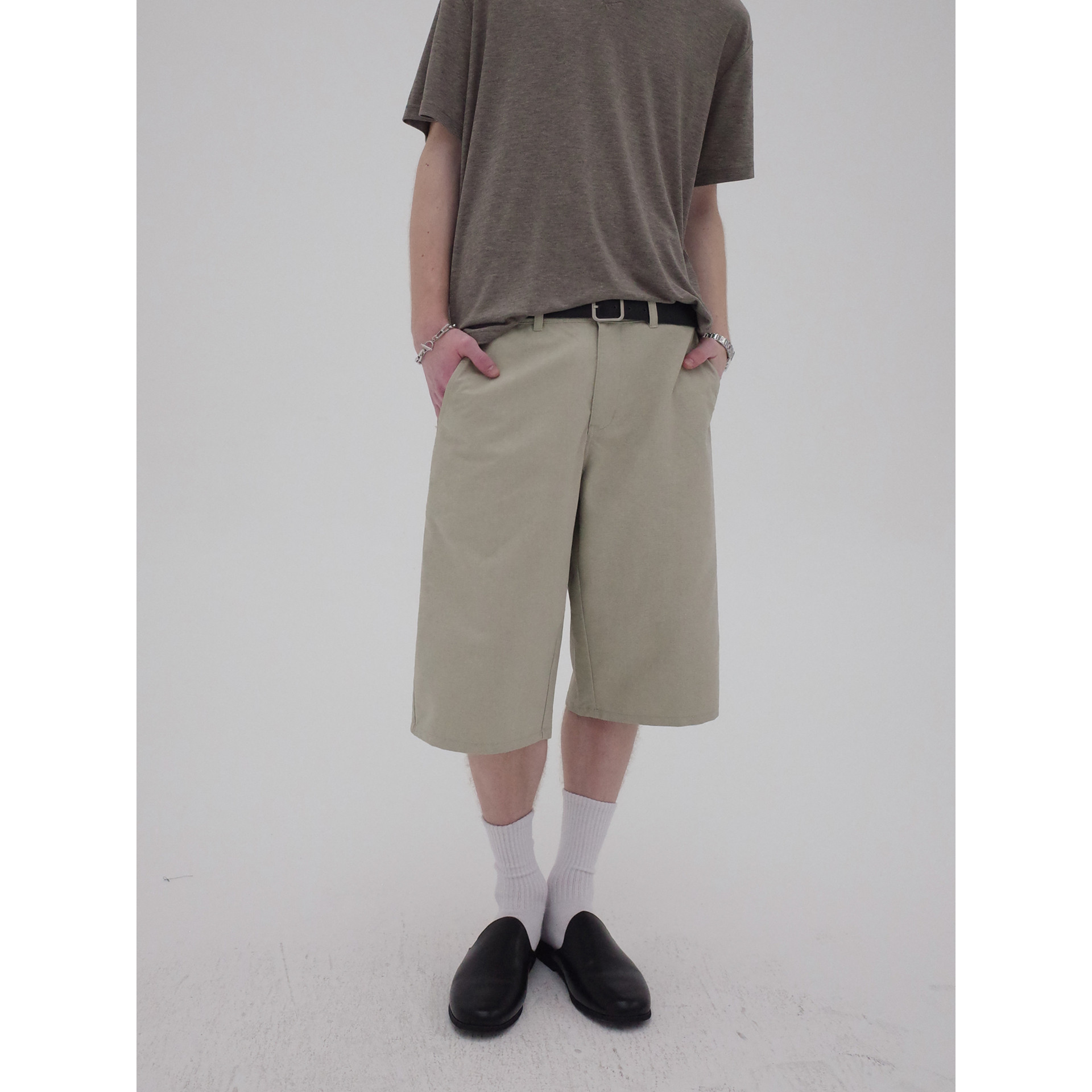 INKNOTS复古水洗休闲短裤男女cleanfit宽松直筒七分裤通勤中裤潮