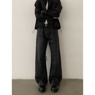 子 男女休闲宽松cleanfit长裤 INKNOTS美式 复古直筒水洗黑牛仔裤
