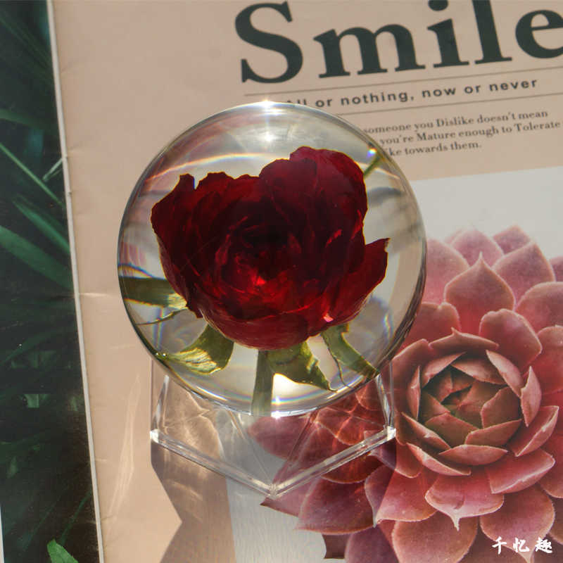 向日葵玫瑰植物标本永生花水晶球树脂小夜灯装饰摆件情人节礼物