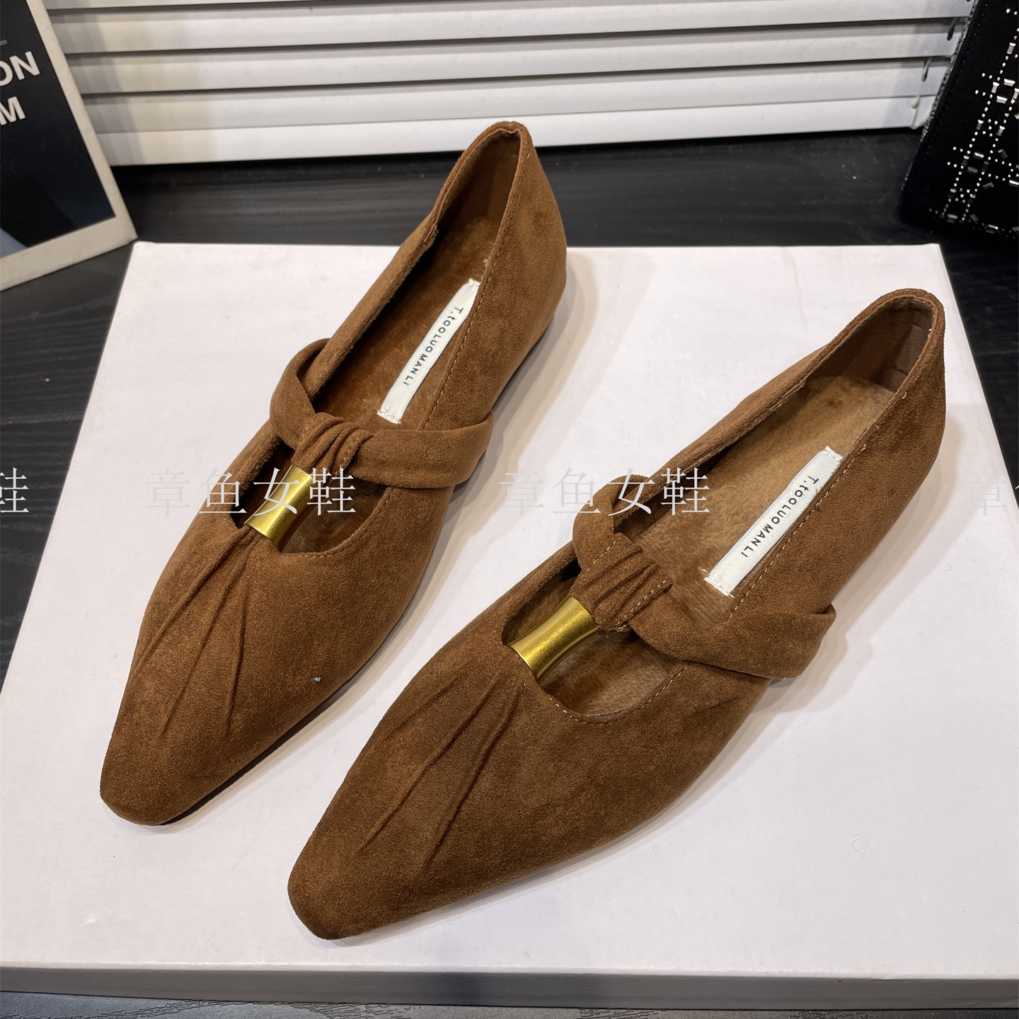 内增高绒面加绒玛丽珍鞋女鞋