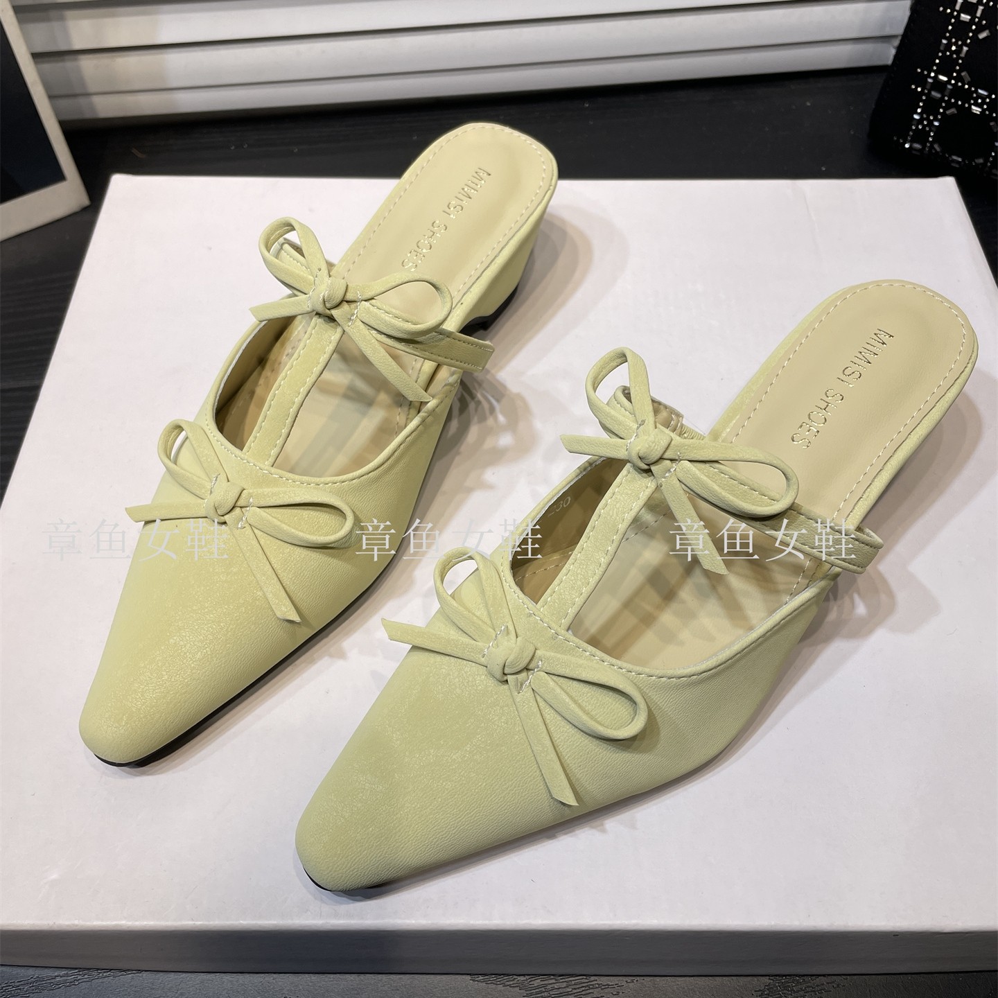 法式尖头坡跟外穿穆勒拖鞋女2026春季新款蝴蝶结平底包头半拖,女鞋,包头拖,淘宝优惠券,粉丝福利购,淘宝优惠卷