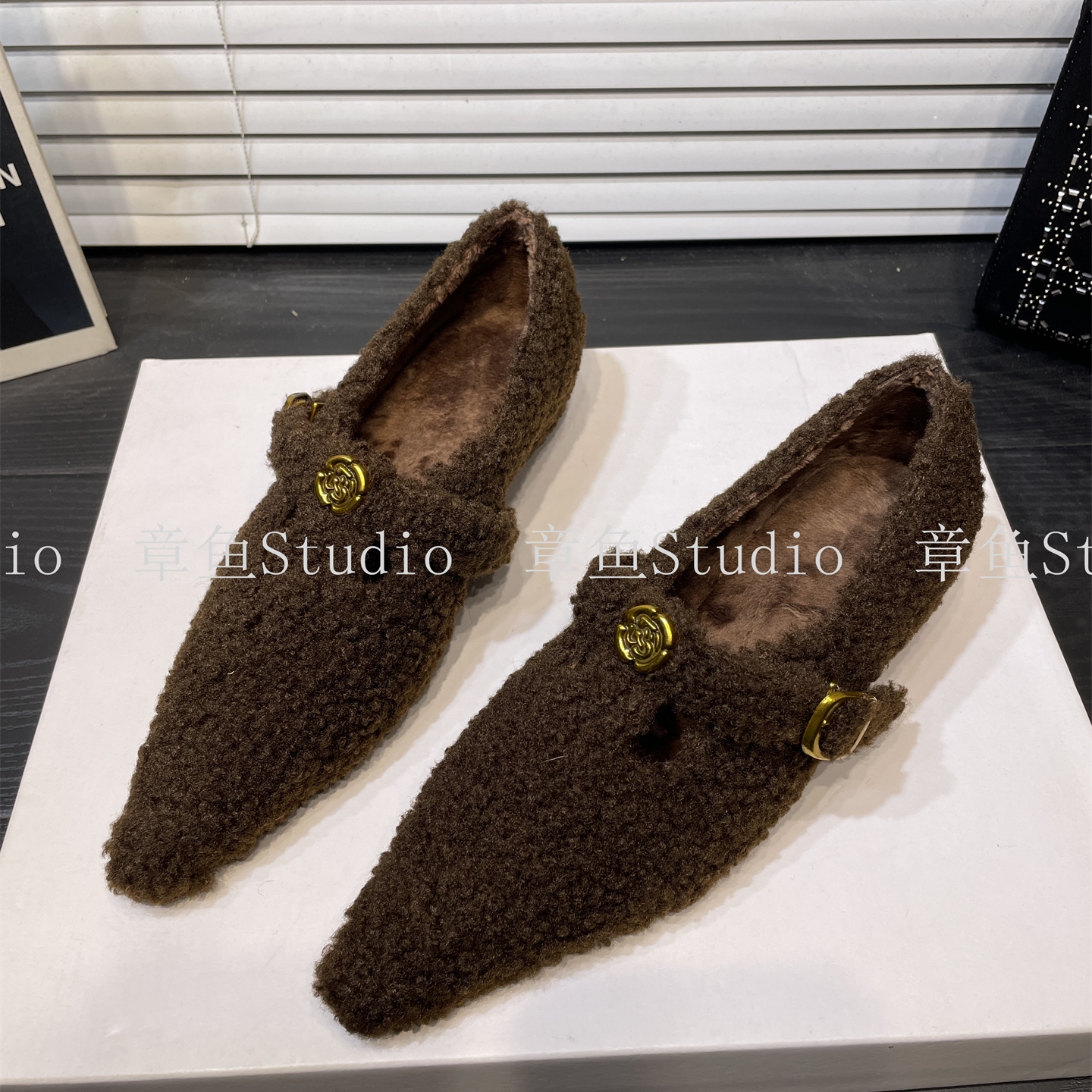 加绒保暖羊羔毛毛鞋棉鞋法式