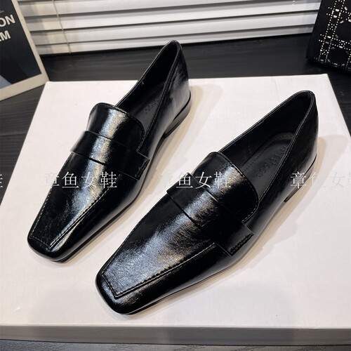 低跟方头软皮舒适乐福鞋女小皮鞋