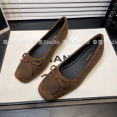 绒面软平底蝴蝶结芭蕾鞋 女豆豆鞋 2025新款 韩版 百搭晚晚浅口单鞋