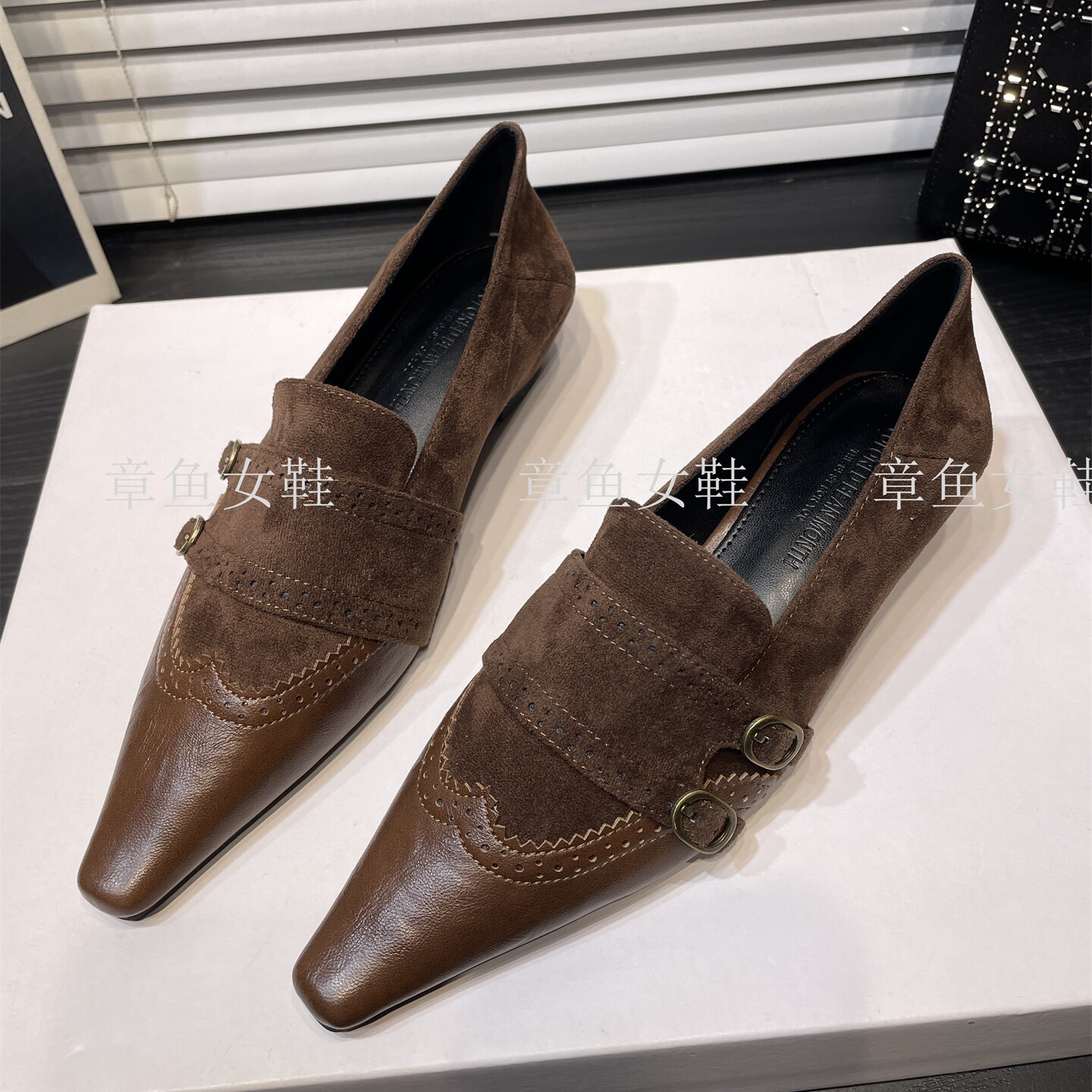 英伦老钱风布洛克乐福鞋女双扣带小皮鞋百搭内增高绒面尖头单鞋潮,女鞋,深口单鞋,淘宝优惠券,粉丝福利购,淘宝优惠卷