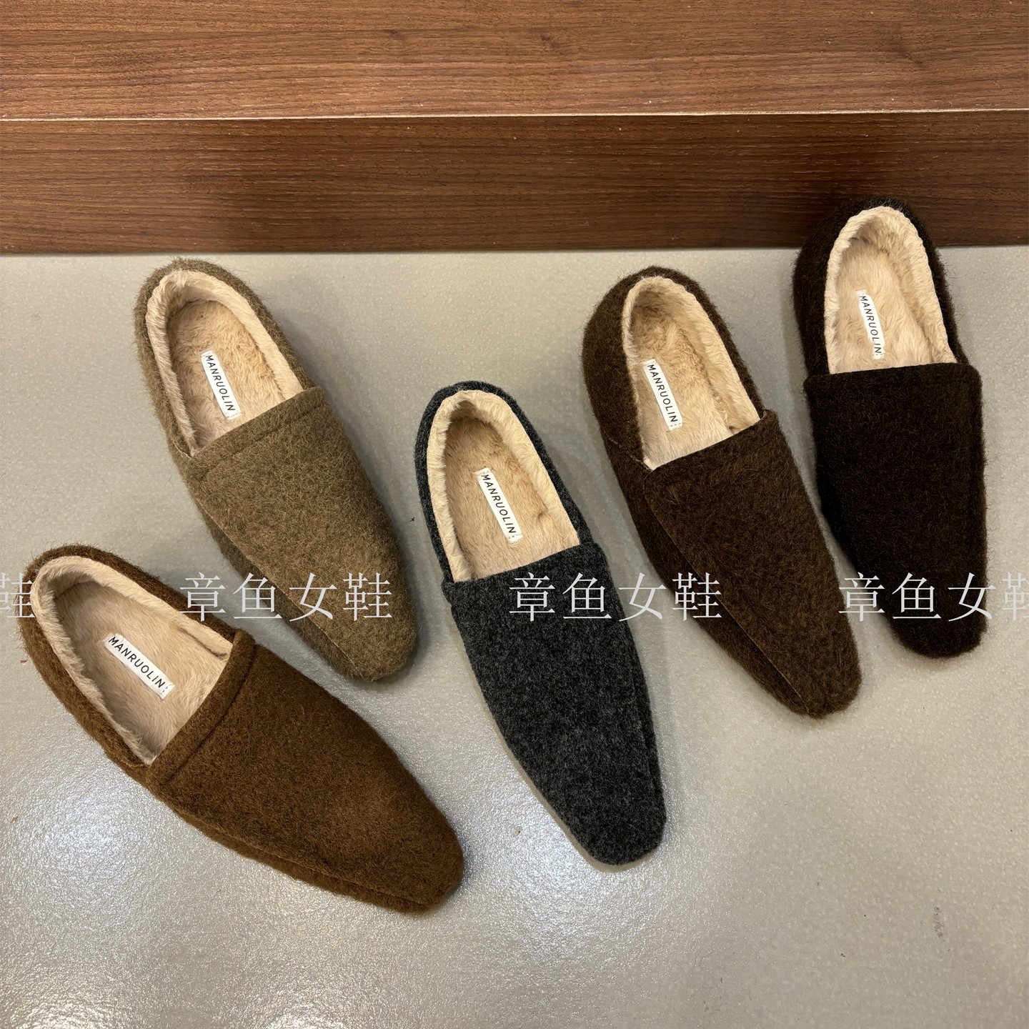 复古风方头内增高深口加绒单鞋