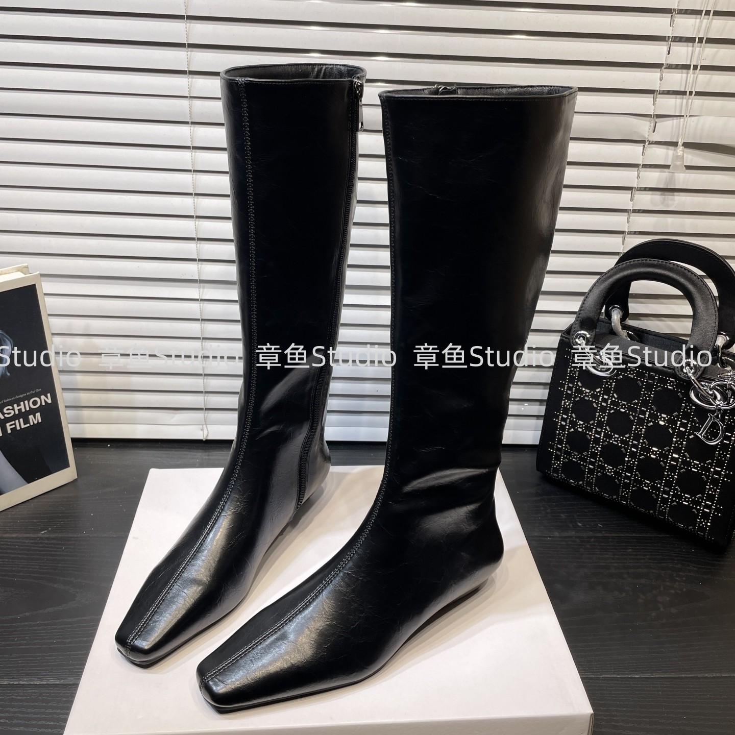 方头侧拉链绒面长靴女不过膝2025新款秋冬季女靴高筒靴低跟长筒靴,女鞋,时装靴,淘宝优惠券,粉丝福利购,淘宝优惠卷